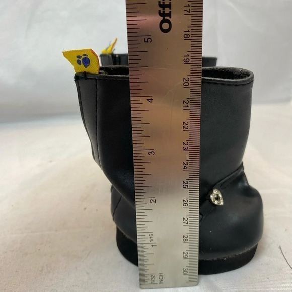 Build A Bear Black Faux Leather Platform Boots Biker Goth Riding BAB gem heart - Picture 6 of 6